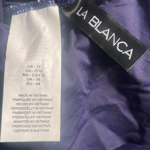 NWT La Bianca Island Goddess Navy Blue Off Shoulder Back One Piece Swimsuit 12 - Picture 4 of 4